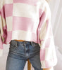 Pink Checkered Bishop Sleeve Sweater Dear-Lover Dropshipping