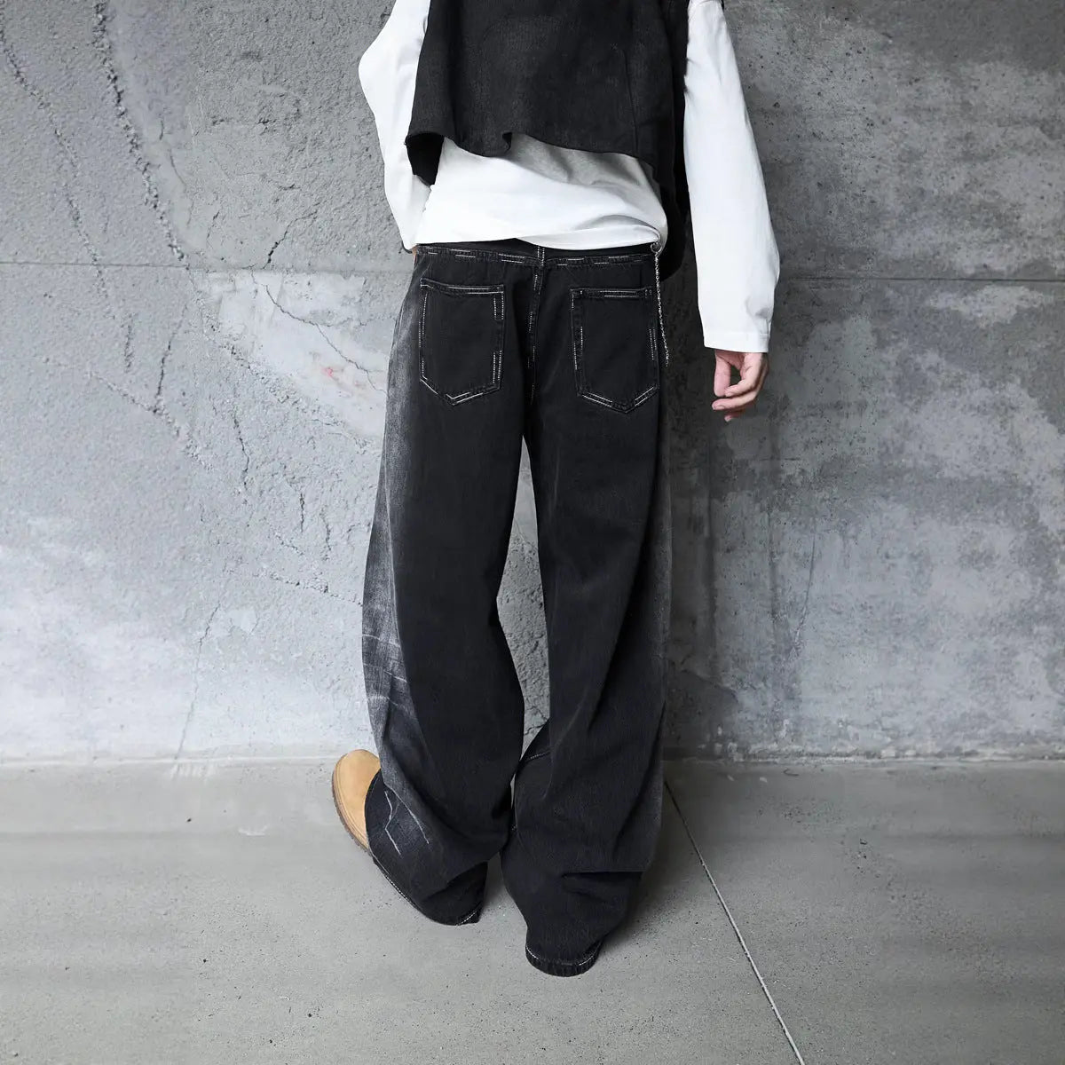 Vintage Washed Lightning Pattern Straight Leg Jeans Men High Quality Gradient Trendy Brand Wide Leg Pants Markonline