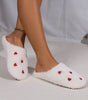 White Heart Shape Embroidered Slip On Plush Slippers Markonline