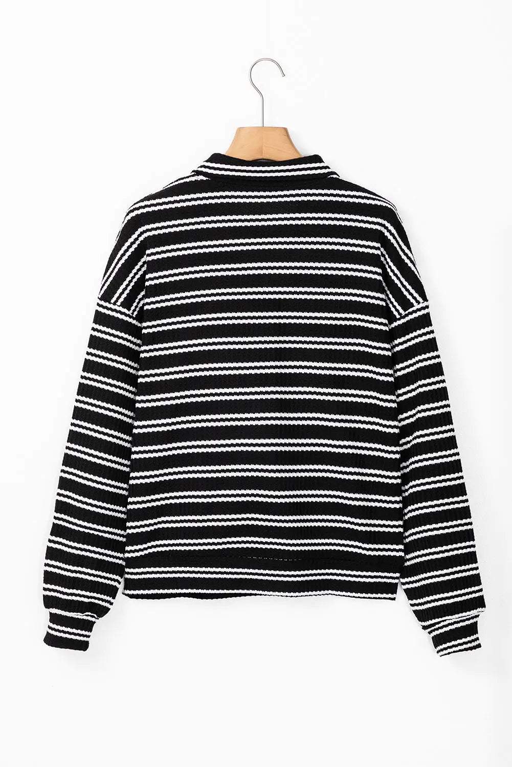 Black Stripe Textured Quarter Zip Collar Long Sleeve Top Dear-Lover Dropshipping