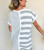 Gray Stripe Mixed Printed Short Sleeve Shift Mini T Shirt Dress Markonline