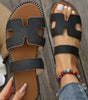 Black Cut Out H Shape Band PU Leather Slippers Dear-Lover Dropshipping