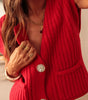 Fiery Red Solid Textured Knit Side Pockets Buttoned Sweater Vest Dear-Lover Dropshipping