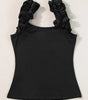 Black Ruffled Wide Straps Slim Tank Top Markonline