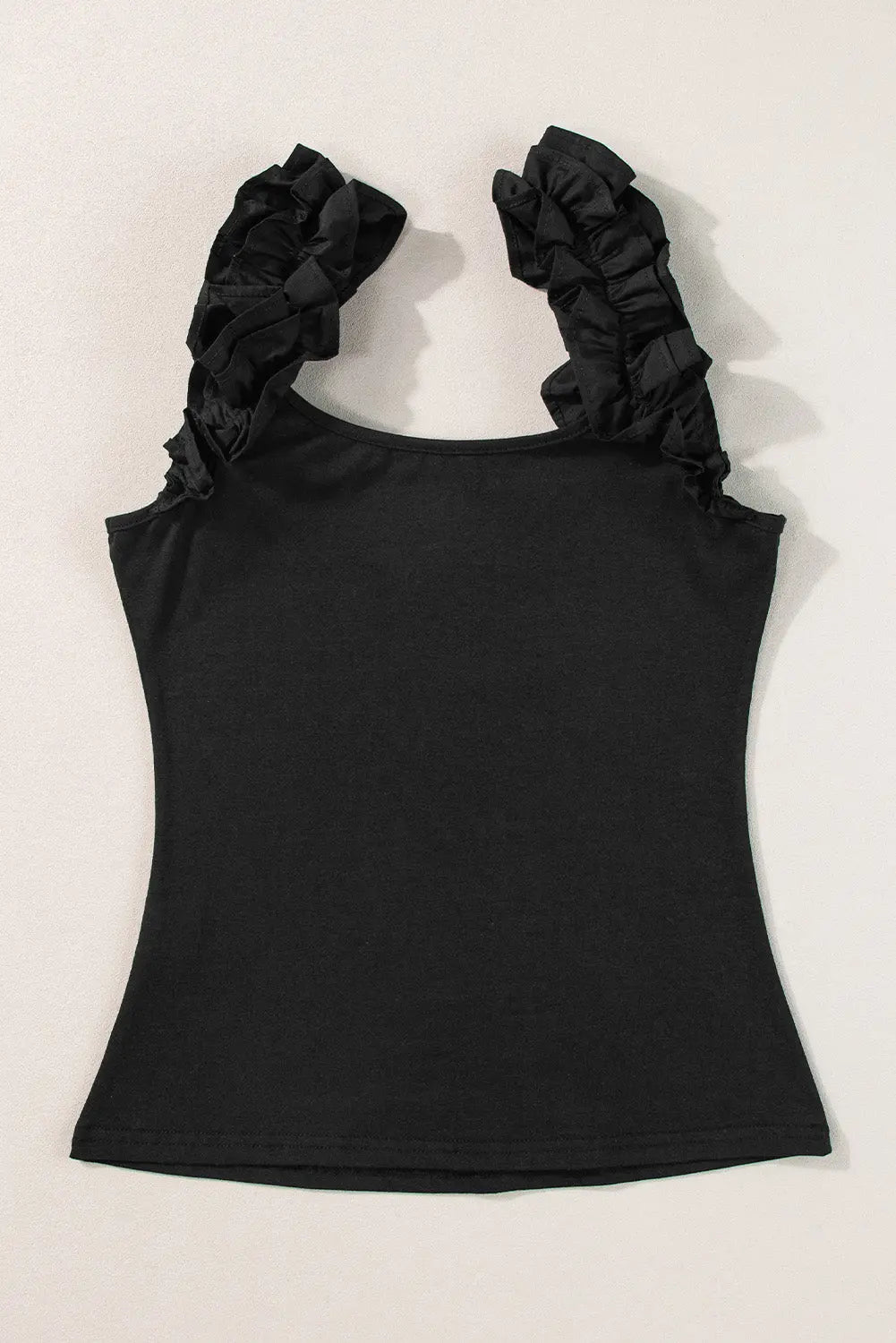 Black Ruffled Wide Straps Slim Tank Top Markonline