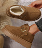 Coffee Buckle Detail Round Toe Platform Cozy Winter Boots Dear-Lover Dropshipping