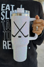 Silvery Hockey Game Day Rhinestone 40 Oz Tumbler with Handle Dear-Lover Dropshipping