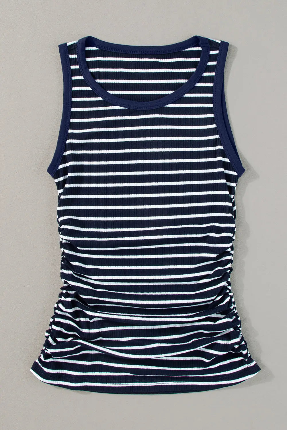 Blue Stripe Contrast Round Neck Sleeveless Slim Top Markonline