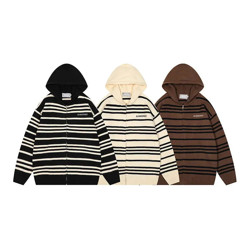 Loose embroidered hooded cardigan sweater for men and women Markonline