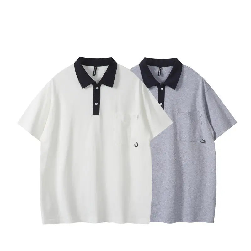 Pocket decoration contrasting collar polo shirt men's short sleeved shirt Markonline