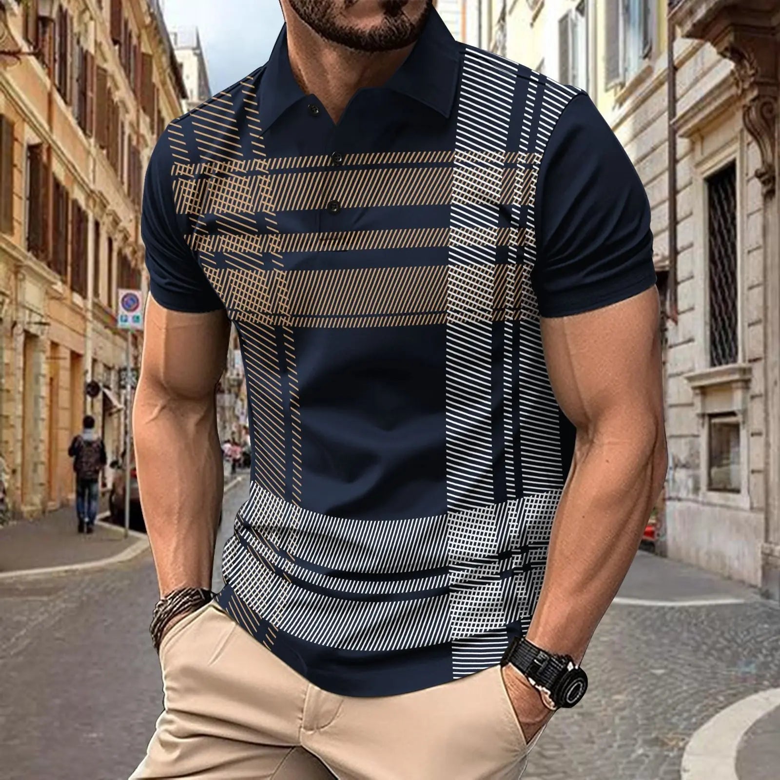 POLO printed striped men's sports polo shirt Markonline