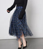 Blue plaid mesh skirt, multi-layer versatile A-line skirt for women Markonline