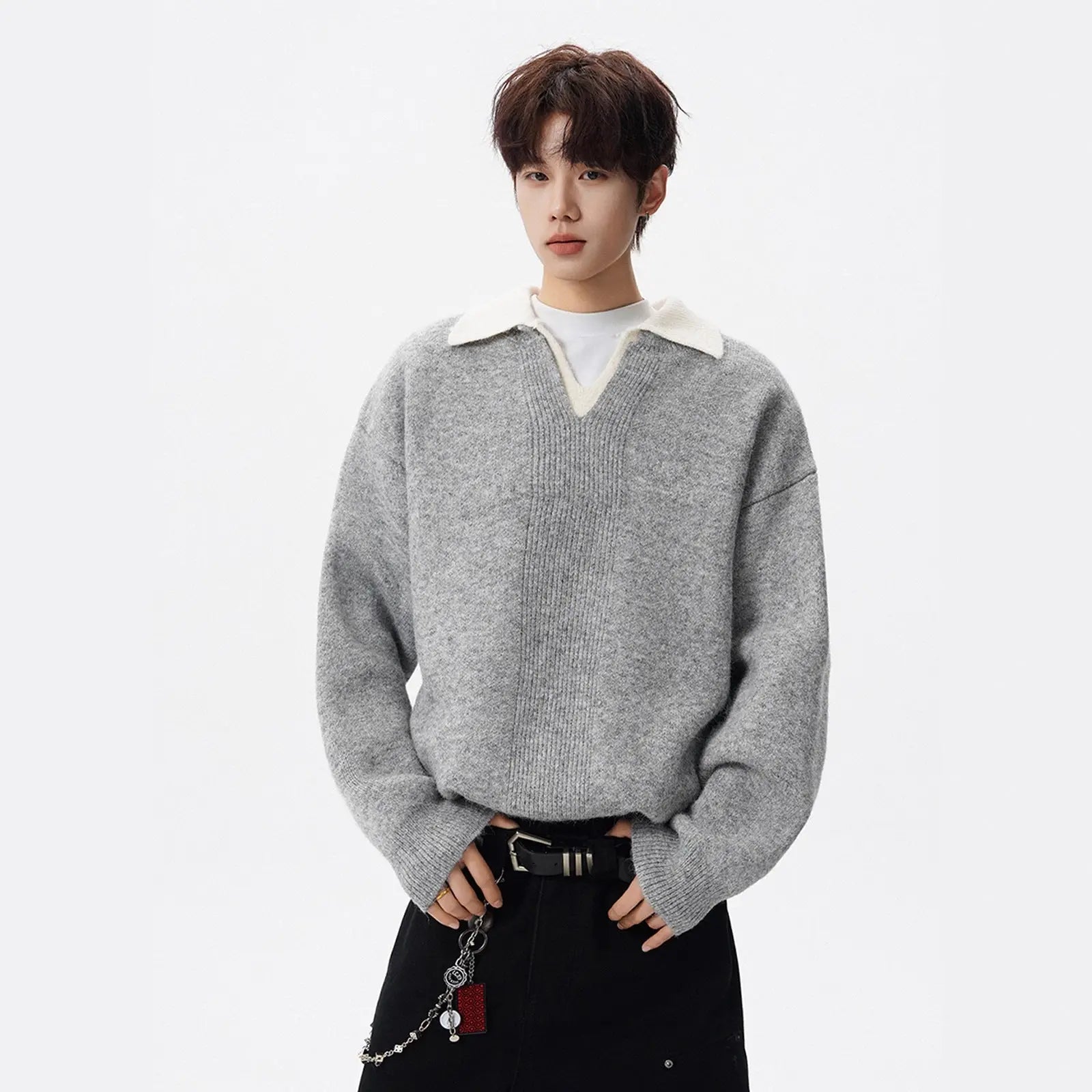 Heavyweight Casual Collar Knit Sweater for Men and Women, Winter Vintage Two-Tone Knitwear High-End Warm Couple's Base Layer Sweater Markonline
