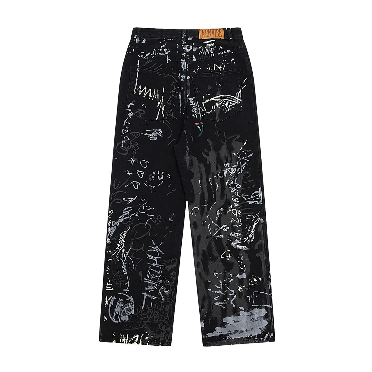 Graffiti washed denim jeans for men and women