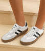 White Striped Lace-up Flat Sneakers Markonline