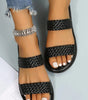 Black Braided Double Band Leathered Flat Slippers Markonline