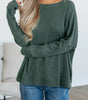 Mist Green Waffle Knit Patchwork Long Sleeve Loose Top Markonline