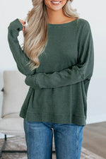 Mist Green Waffle Knit Patchwork Long Sleeve Loose Top Markonline