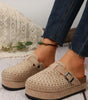 Parchment Rivet Buckle Closed Toe Platform Slippers Markonline
