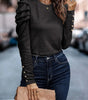 Black Buttoned Puff Long Sleeve Sheath Top Dear-Lover Dropshipping