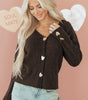 Chicory Coffee Heart Metal Button V Neck Cardigan Sweater Dear-Lover Dropshipping