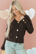 Chicory Coffee Heart Metal Button V Neck Cardigan Sweater Dear-Lover Dropshipping