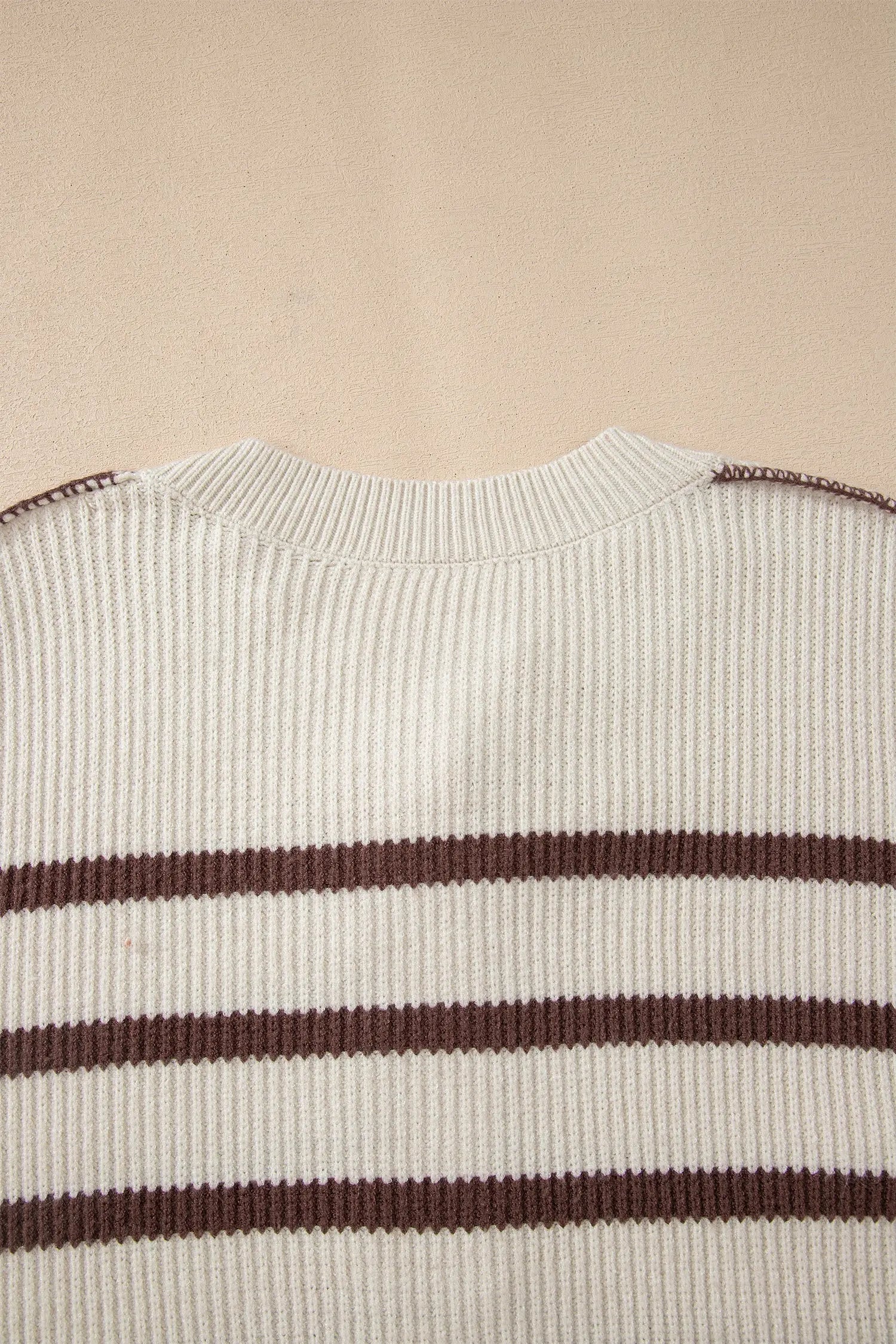 Brown Stripe Ribbed Henley Drop Shoulder Slouchy Sweater Dear-Lover Dropshipping