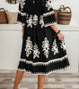 Black Western Geometric Print 3/4 Sleeve Loose Midi Dress Markonline