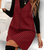 Red Houndstooth Print V Neck Sleeveless Mini Dress Markonline