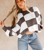 Dark Brown Checkered Bishop Sleeve Sweater Dear-Lover Dropshipping