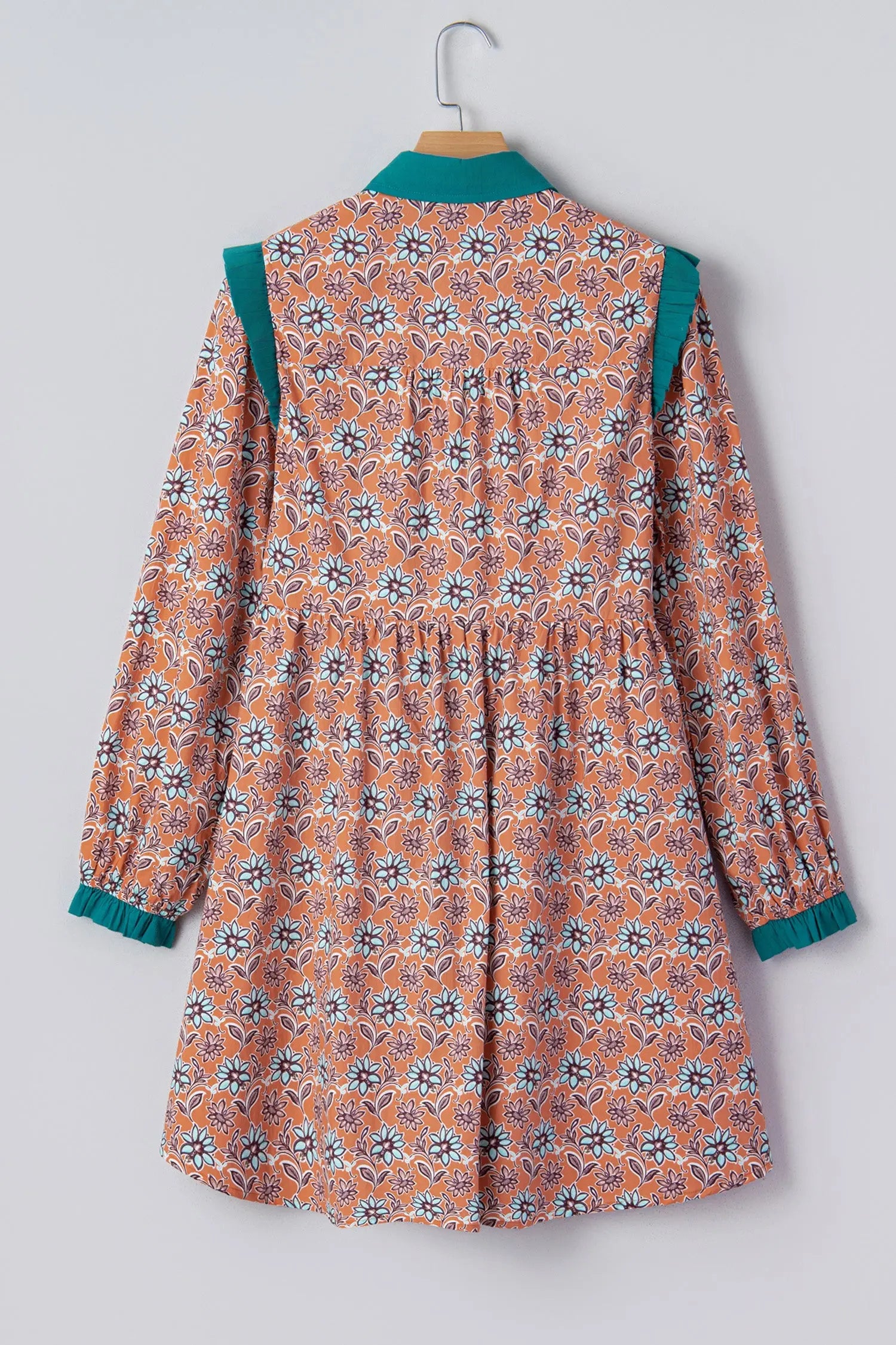 Orange Boho Floral Contrast Collared Shirt Mini Dress Markonline