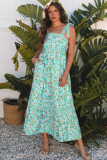Green Floral Lace Tied Strap Empire Waist Maxi Dress Markonline