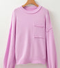 Pink Raw Edge Ribbed Detail Drop Shoulder Sweater Dear-Lover Dropshipping