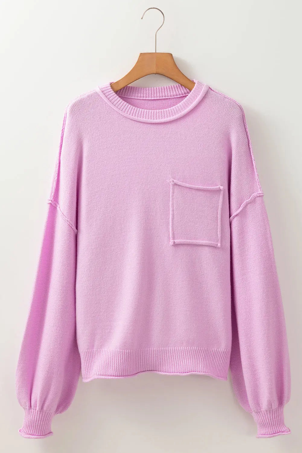 Pink Raw Edge Ribbed Detail Drop Shoulder Sweater Dear-Lover Dropshipping