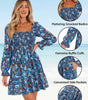 Blue Smocked Bodice High Waist Ruffled Sleeve Floral Dress Markonline