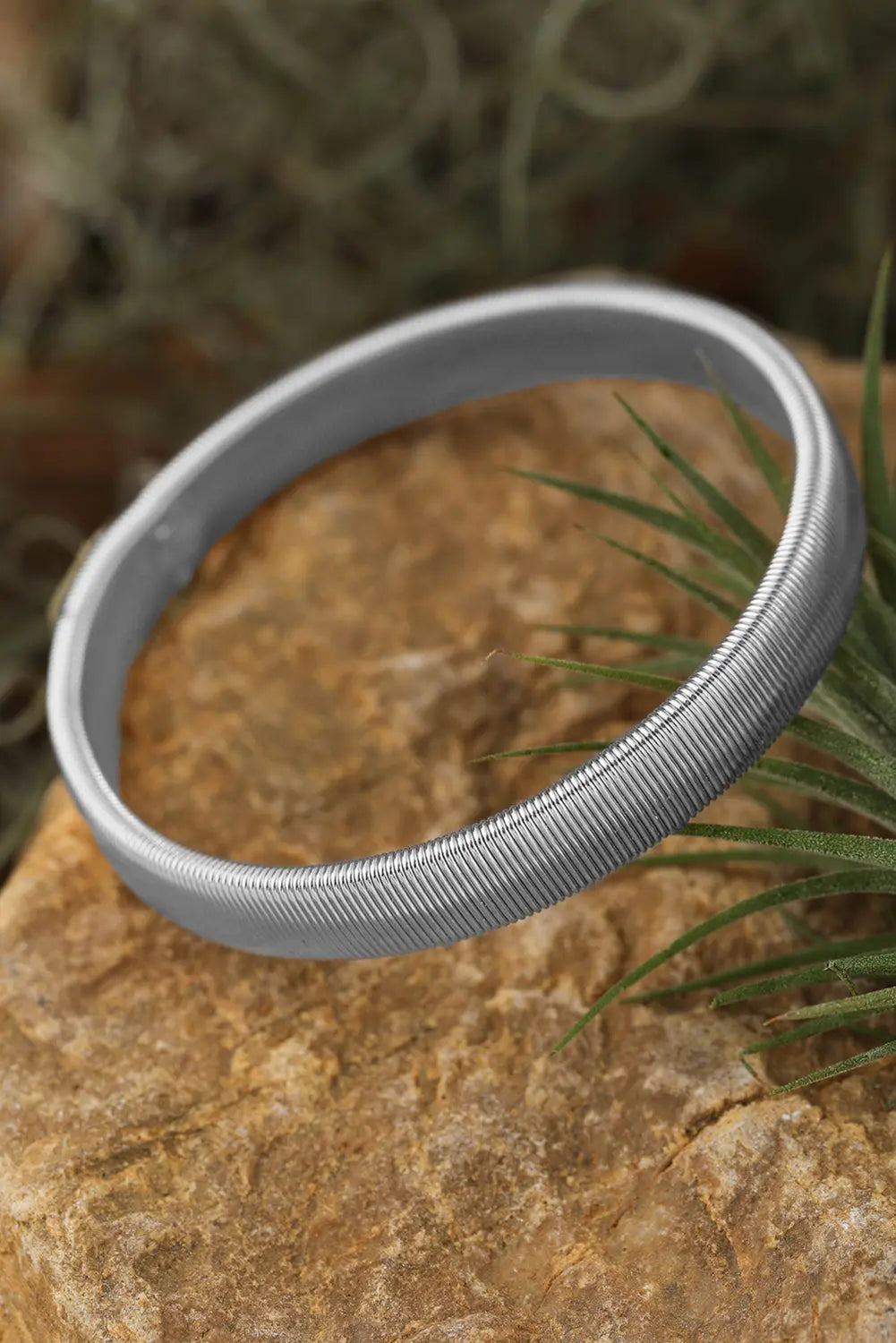 Silvery Stretchy Plated Metal Wide Bangle Dear-Lover Dropshipping