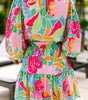 Green Multicolor Botanical Bubble Sleeve Mini Dress Markonline
