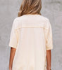 Apricot Flower Patched Exposed Stitching Trim Crew Neck Loose Tee Markonline