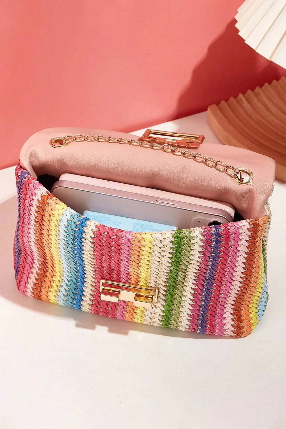 Multicolour Bohemian Woven Gold Chain Shoulder Bag Markonline