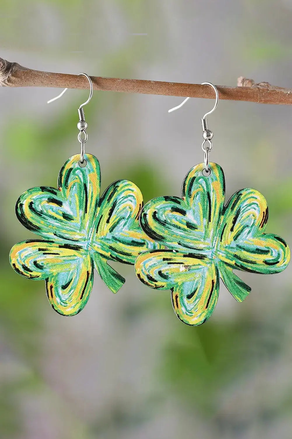 Light Green St. Patrick Painted Shamrock Shape Drop Earrings Dear-Lover Dropshipping