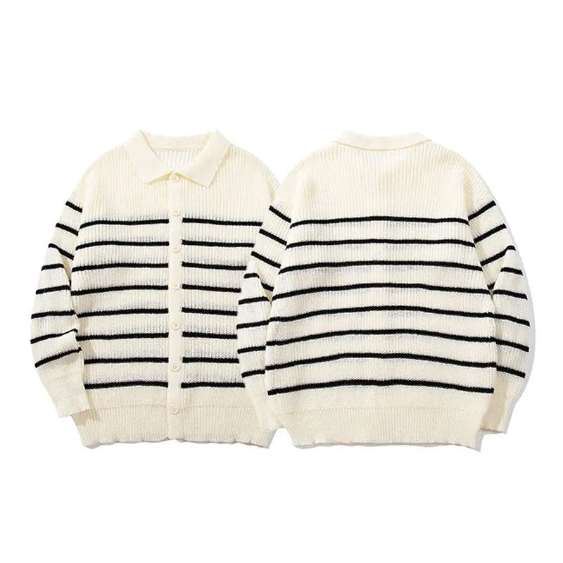 American Style Colorful Striped Long Sleeve Knit Sweater for Men, Casual Couple Cardigan Sweater, Versatile Jacket Markonline