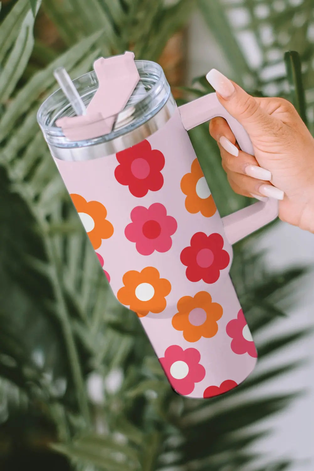 Multicolor Flower Print Handled Stainless Steel Vacuum Cup 40oz Dear-Lover Dropshipping