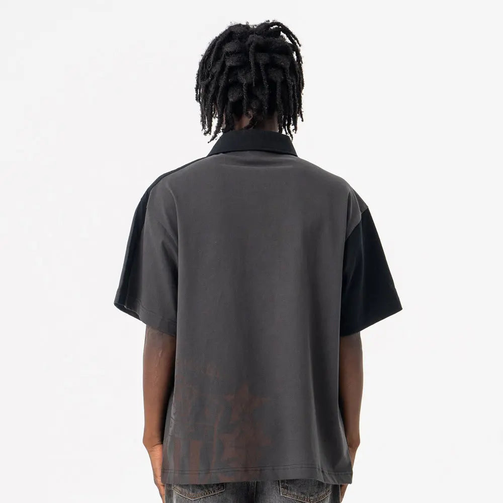 Streetwear Polo Collar Short Sleeve T-Shirt Loose Fit for Men Markonline