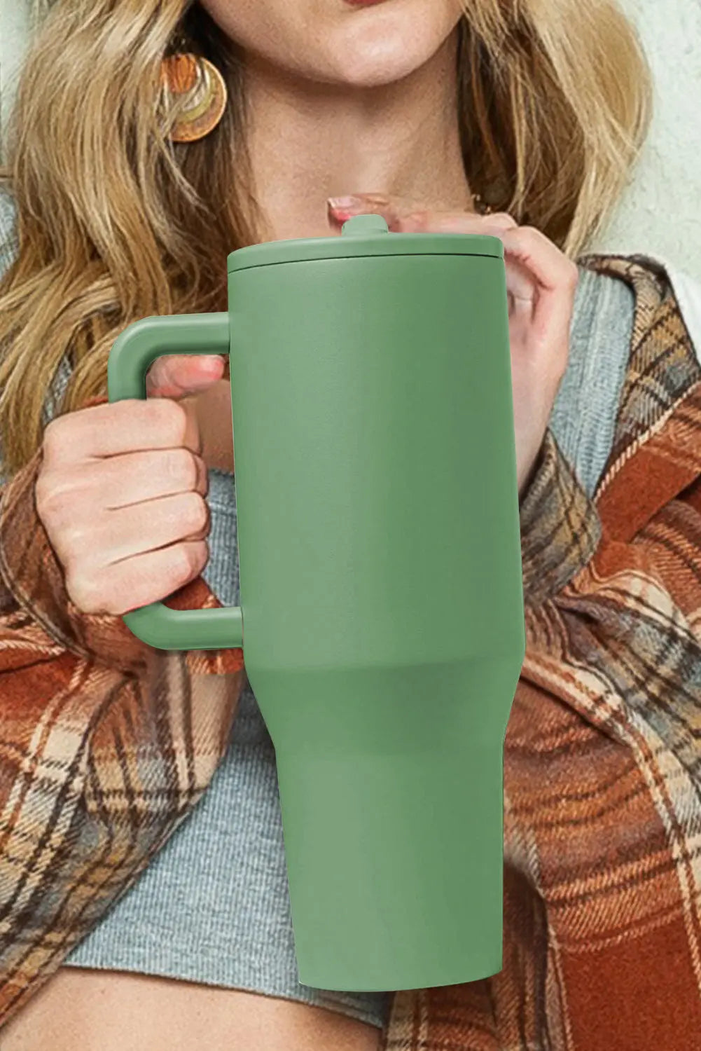 Dark Green Frosted Stainless Handle Large Vacuum Cup with Straw 40oz Dear-Lover Dropshipping