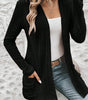 Black Ribbed Open Front Knitted Top with Pockets Dear-Lover Dropshipping