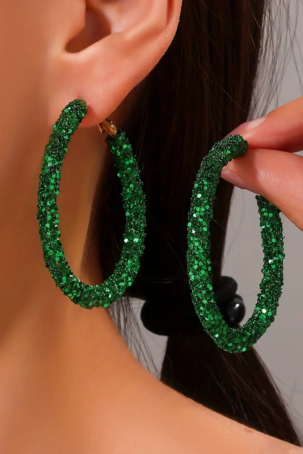 Dark Green St. Patricks Fashion Daring Sequin Loop Earrings Dear-Lover Dropshipping