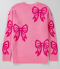 Pink Bow Pattern Drop Shoulder Loose Sweater Dear-Lover Dropshipping