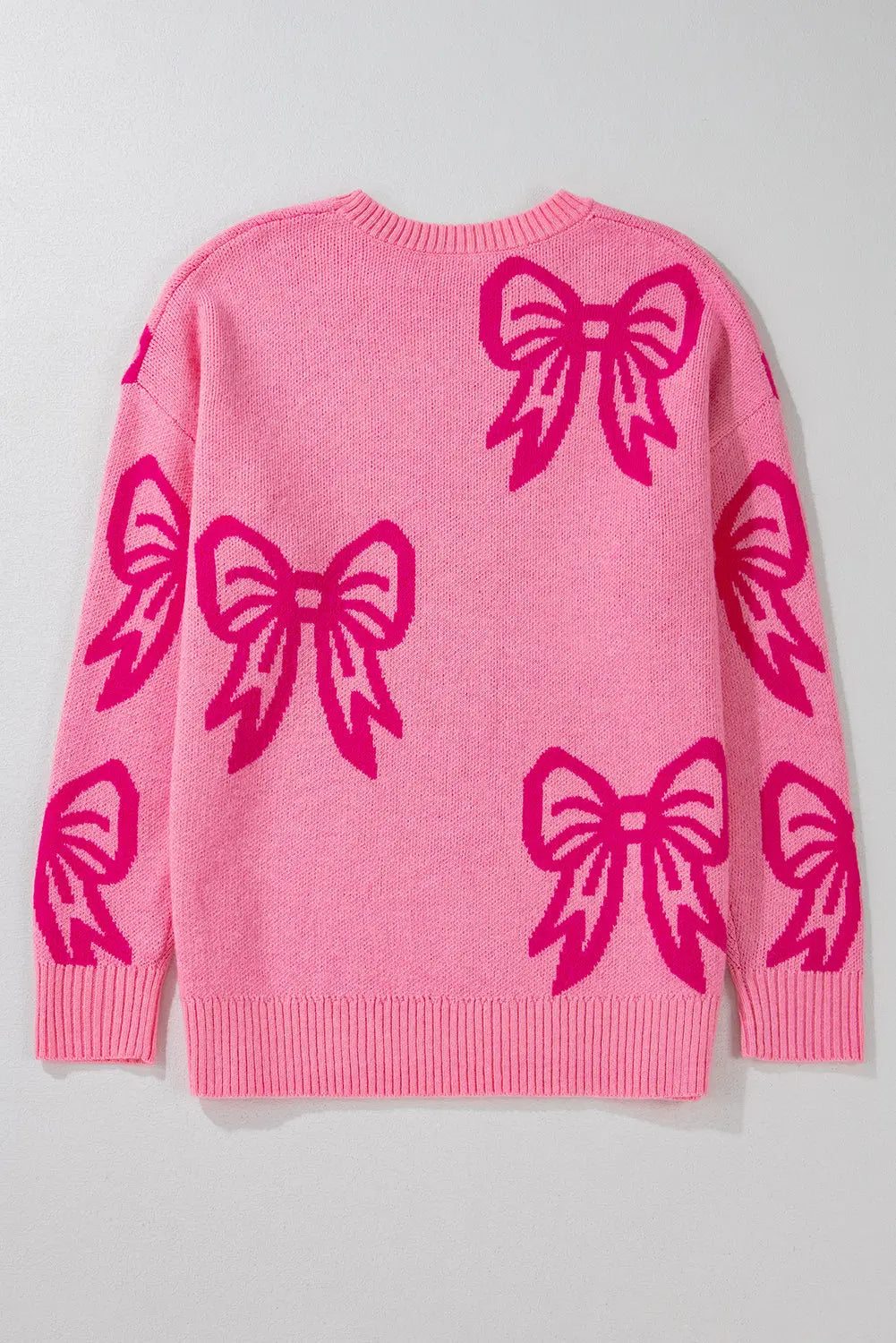 Pink Bow Pattern Drop Shoulder Loose Sweater Dear-Lover Dropshipping