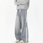 Side Stripe Webbing Denim Pants Men Vintage Washed Oversized Loose Straight Leg Pants Markonline