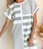 Gray Stripe Mixed Printed Short Sleeve Shift Mini T Shirt Dress Markonline